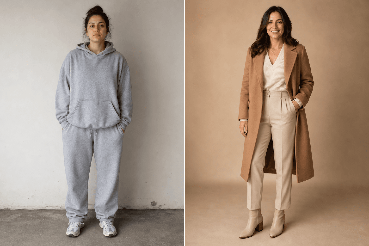 Before and after: a woman's elevated everyday look